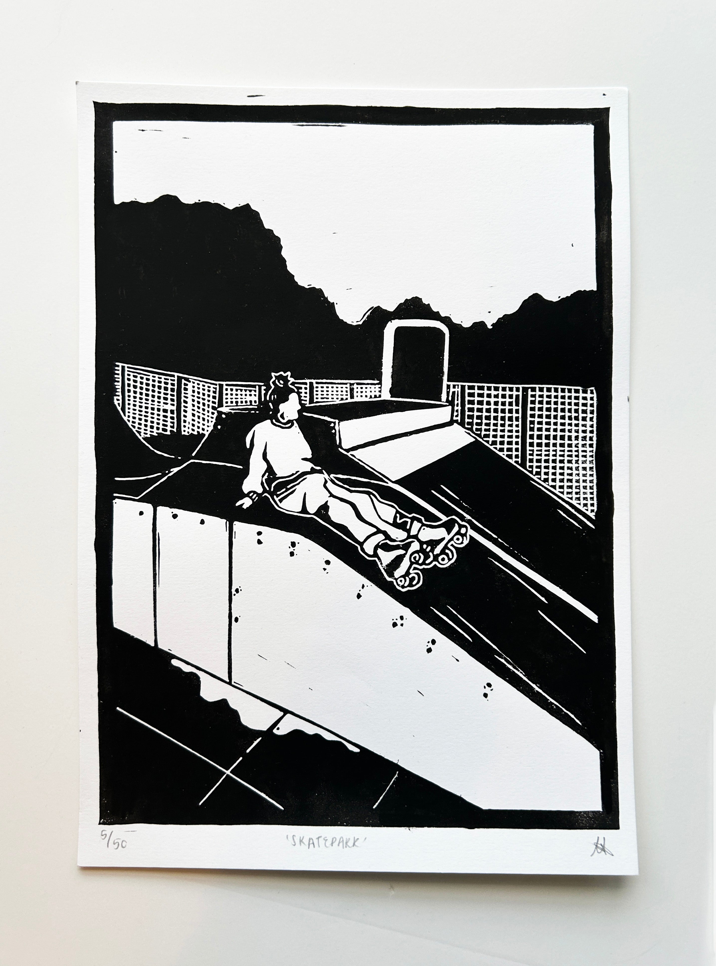 'Skatepark' A4 Linocut Print