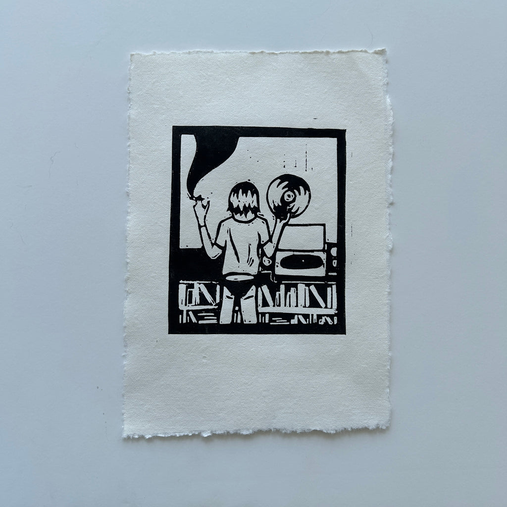 'Records On' A5 Linocut Print
