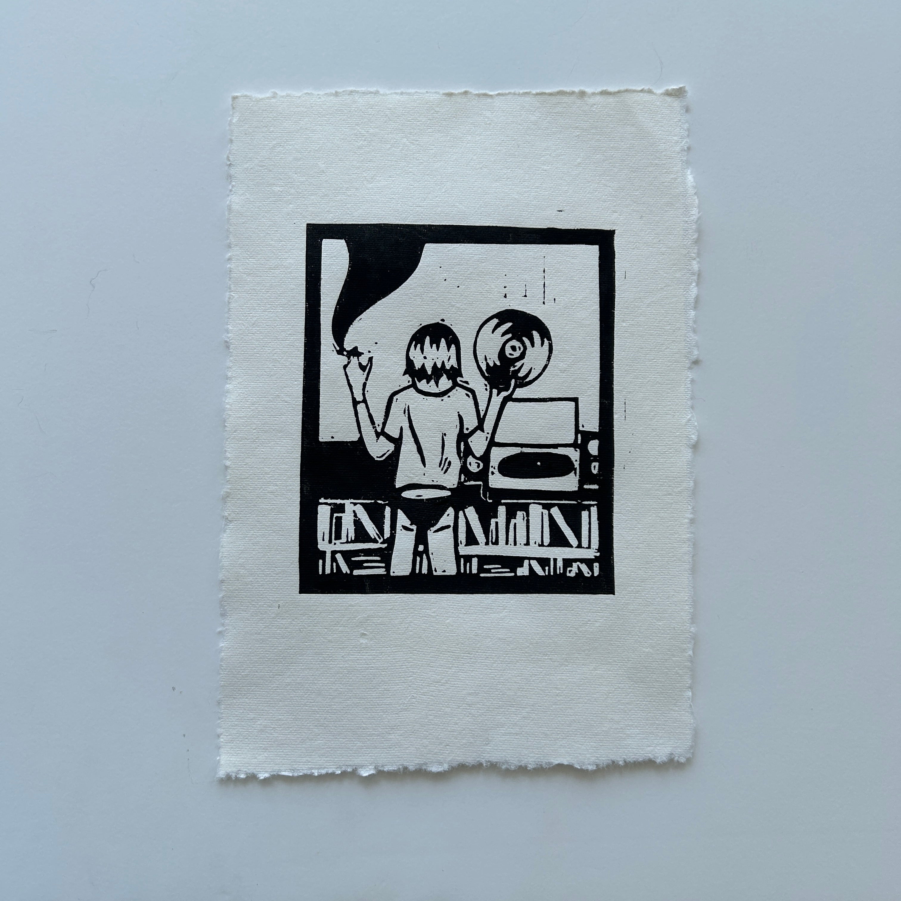 'Records On' A5 Linocut Print