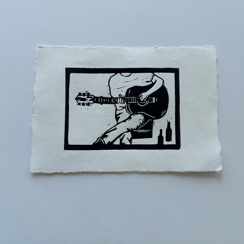 'Guitar' A5 Linocut Print