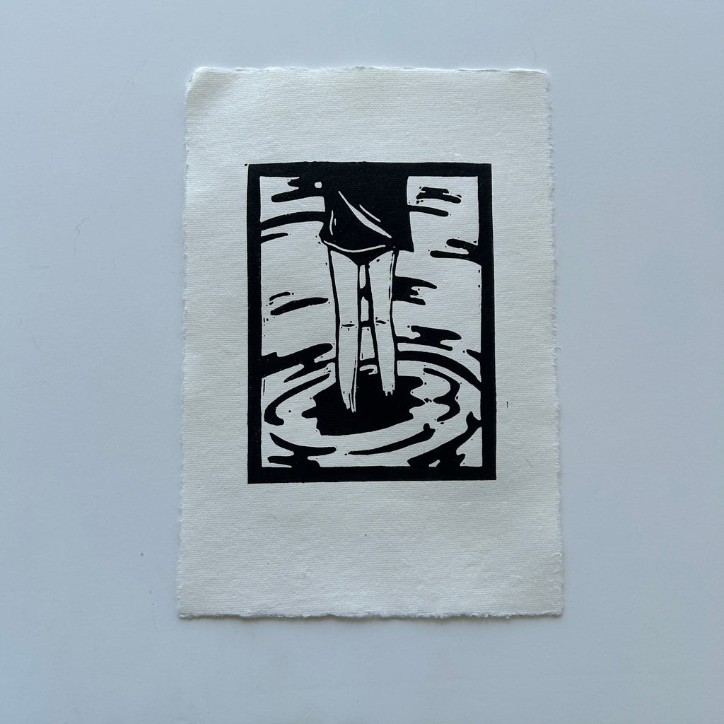 'Girl Stands in Water' A5 Linocut Print