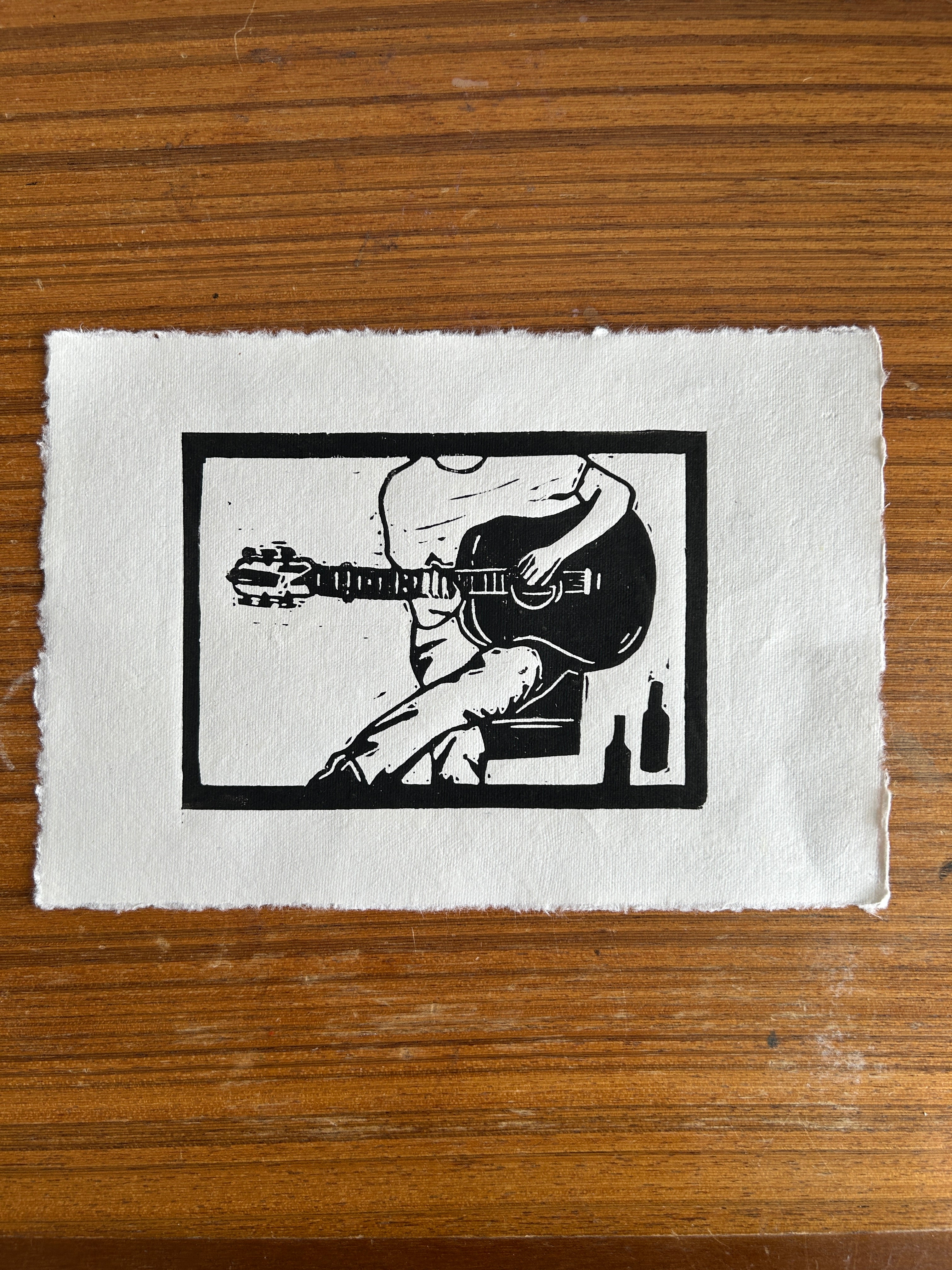 'Guitar' A5 Linocut Print