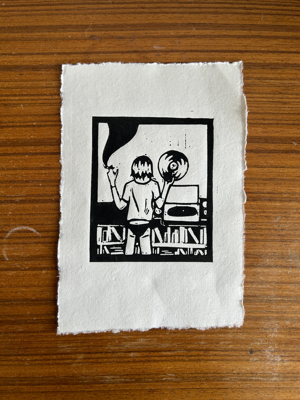 'Records On' A5 Linocut Print