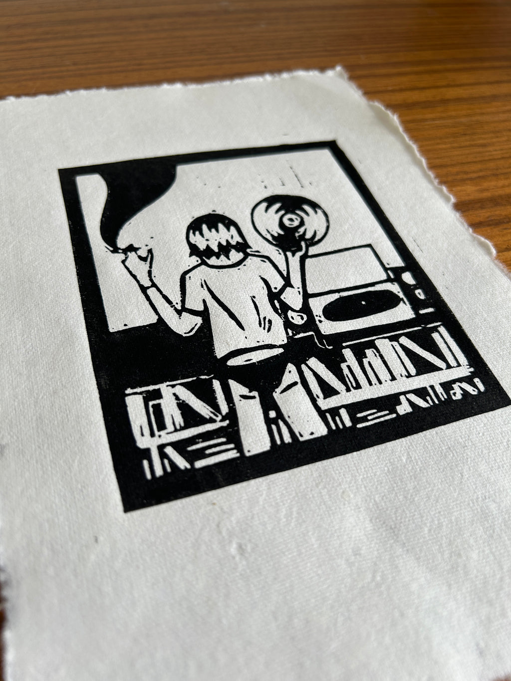 'Records On' A5 Linocut Print