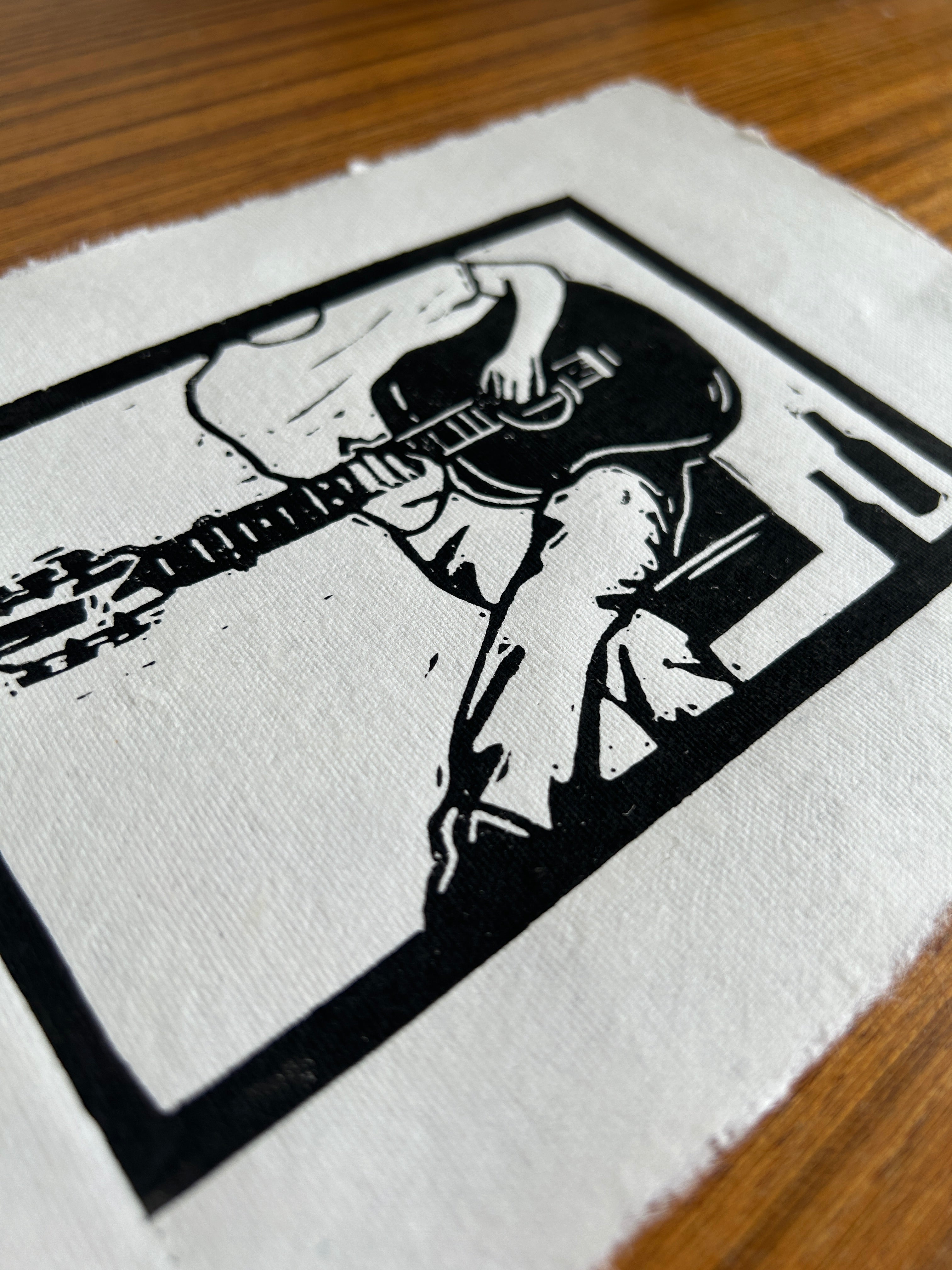 'Guitar' A5 Linocut Print