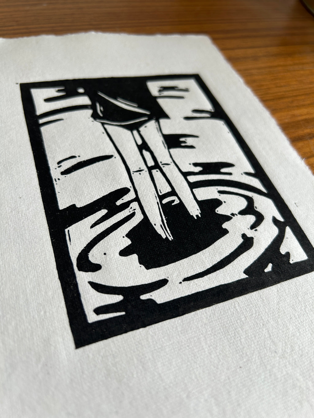 'Girl Stands in Water' A5 Linocut Print