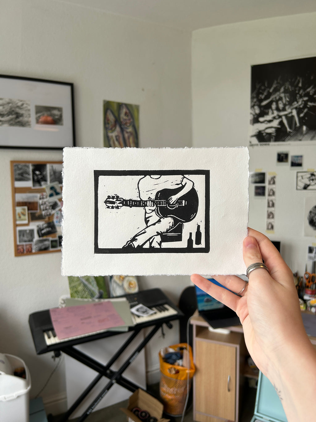 'Guitar' A5 Linocut Print