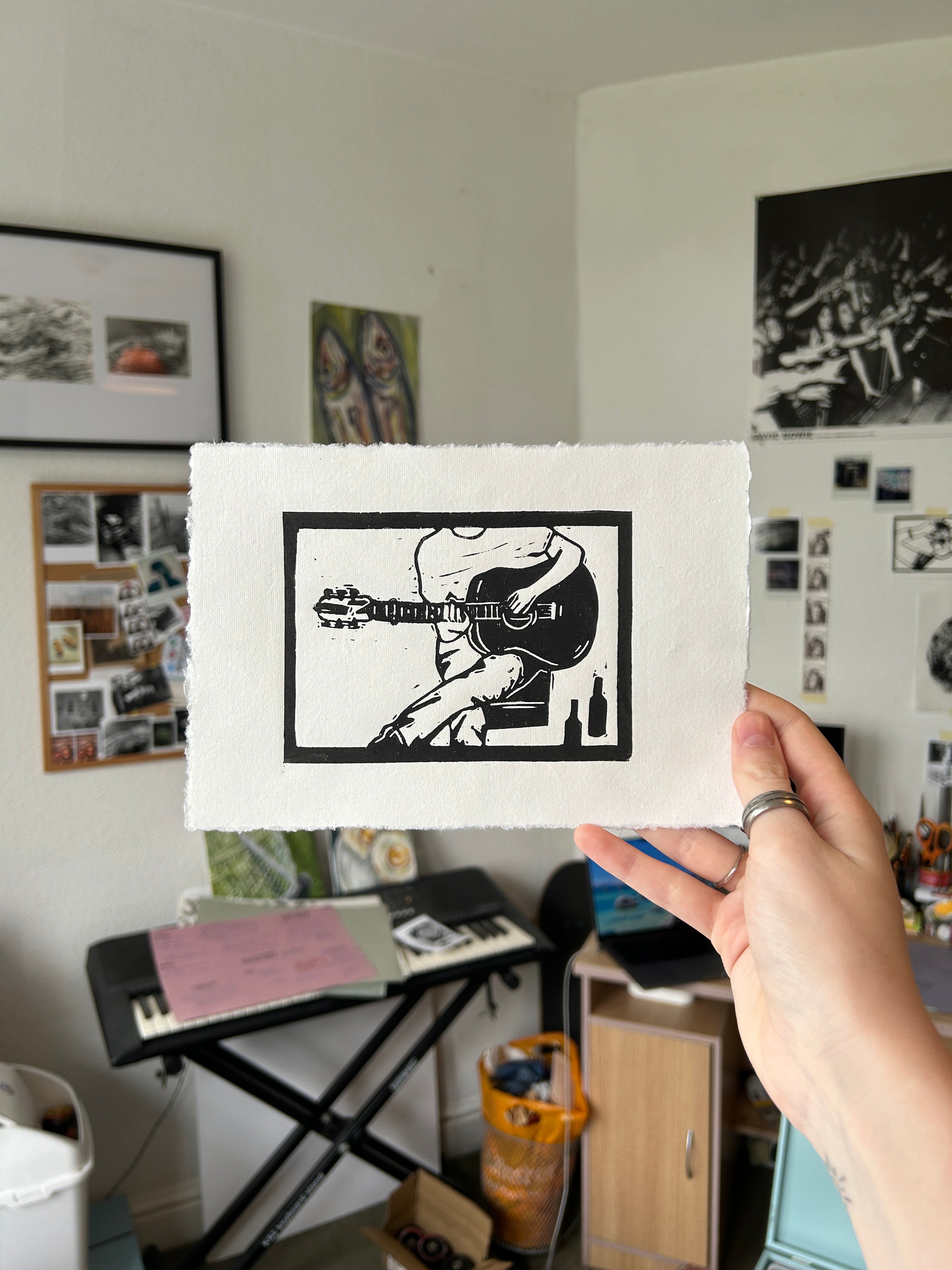 'Guitar' A5 Linocut Print