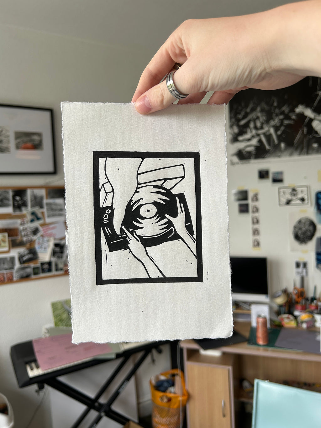 'Turntable' A5 Linocut Print