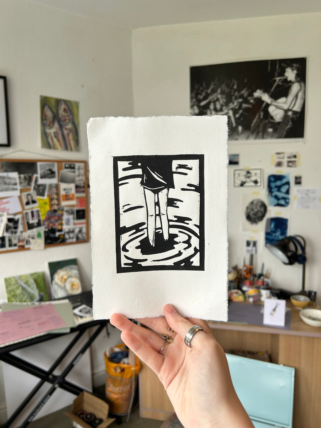 'Girl Stands in Water' A5 Linocut Print