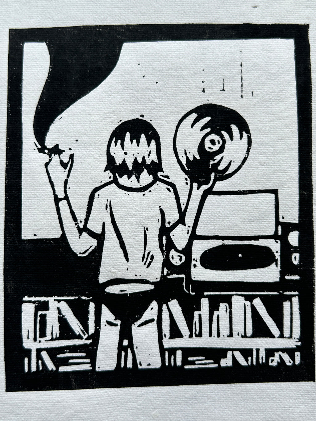 'Records On' A5 Linocut Print