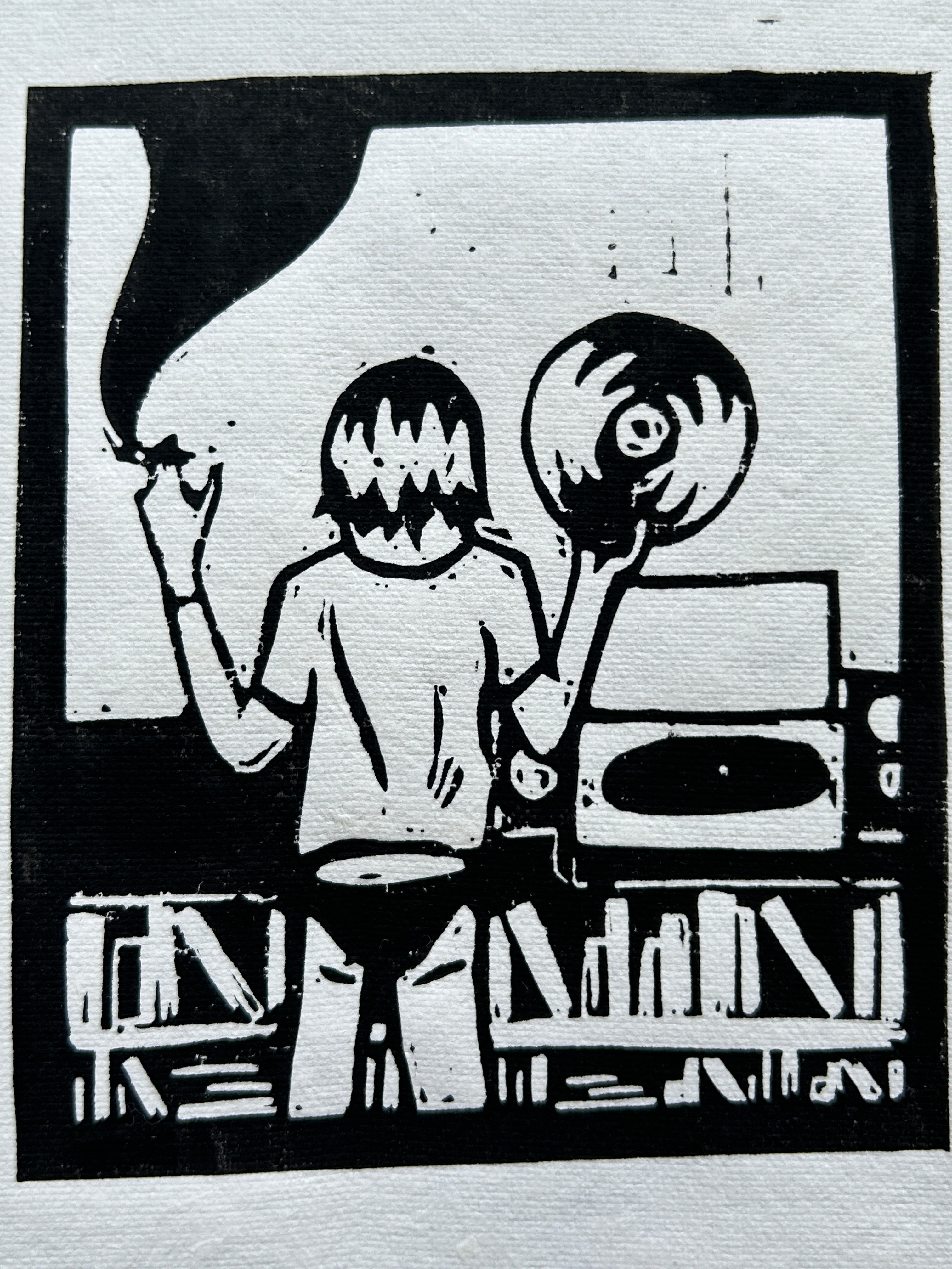 'Records On' A5 Linocut Print