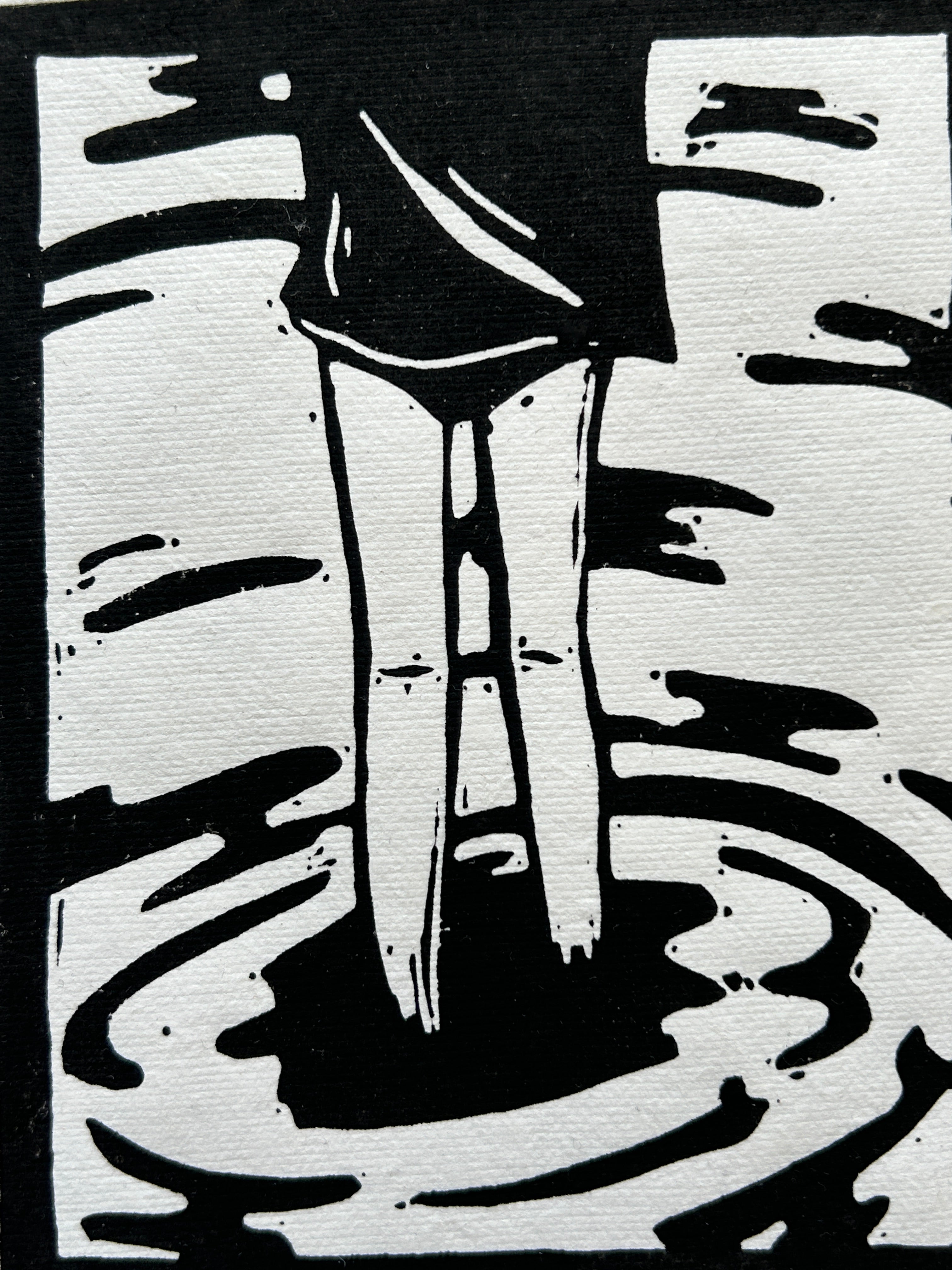 'Girl Stands in Water' A5 Linocut Print