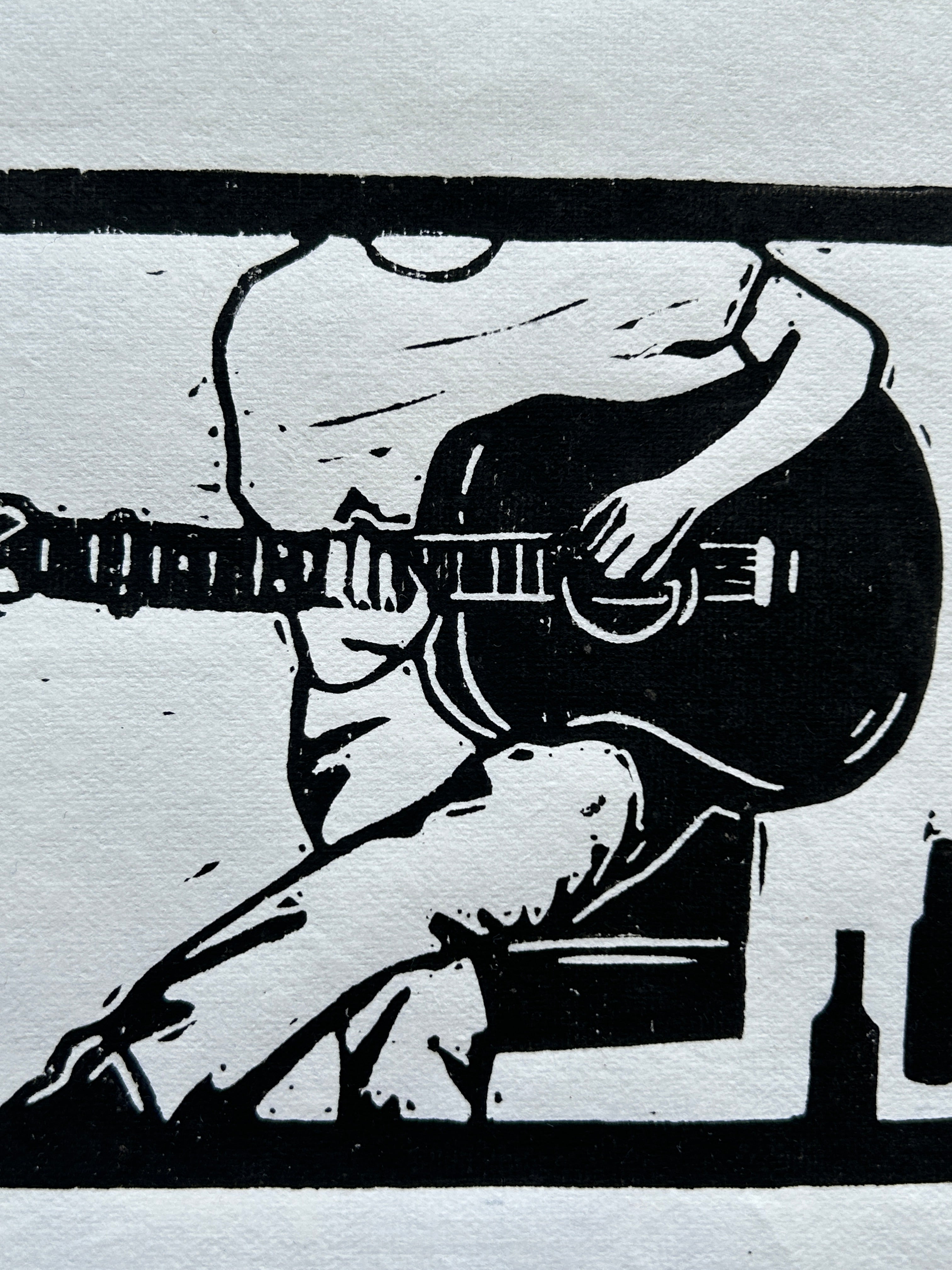 'Guitar' A5 Linocut Print