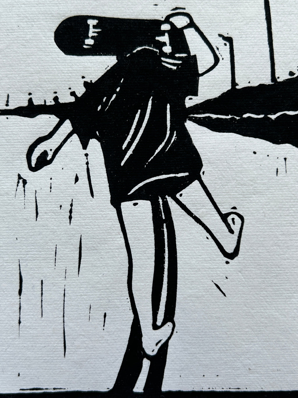 'Girl Carrying Skateboard' A5 Linocut Print