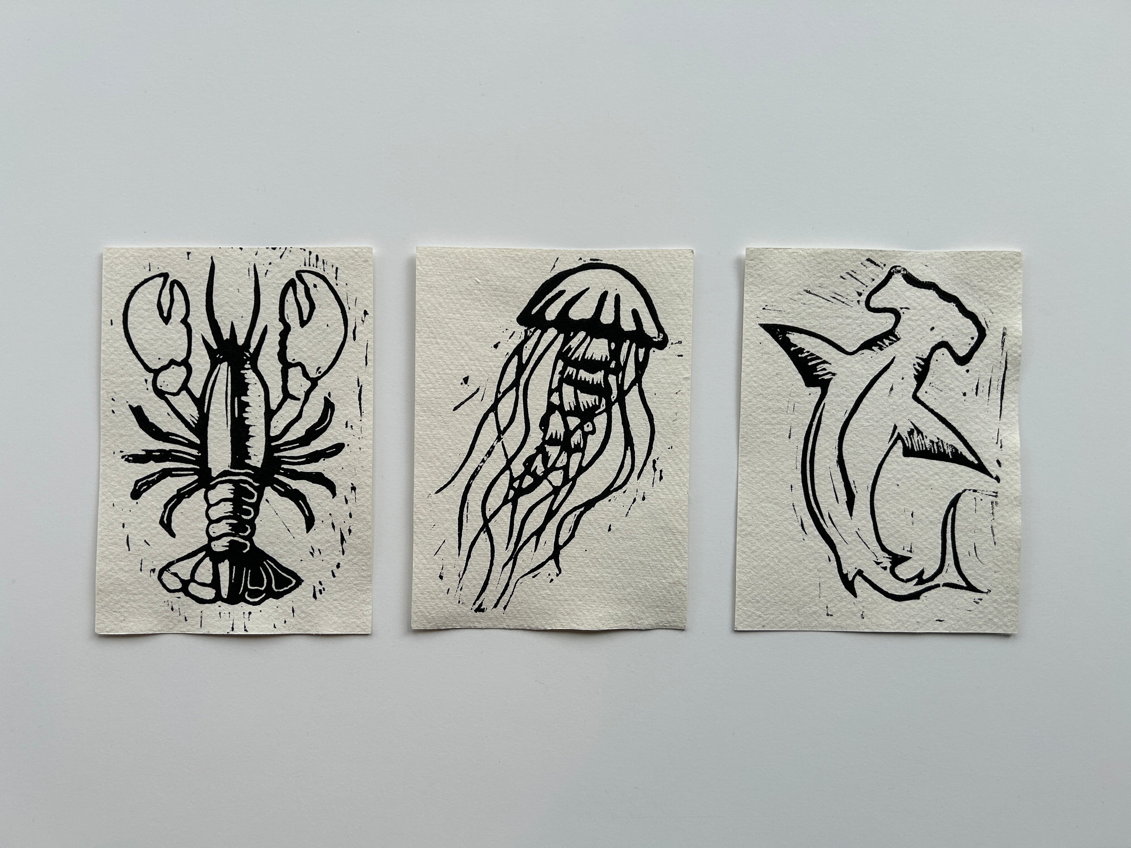 'Sea Creatures' Linocut Prints - 3 Pack