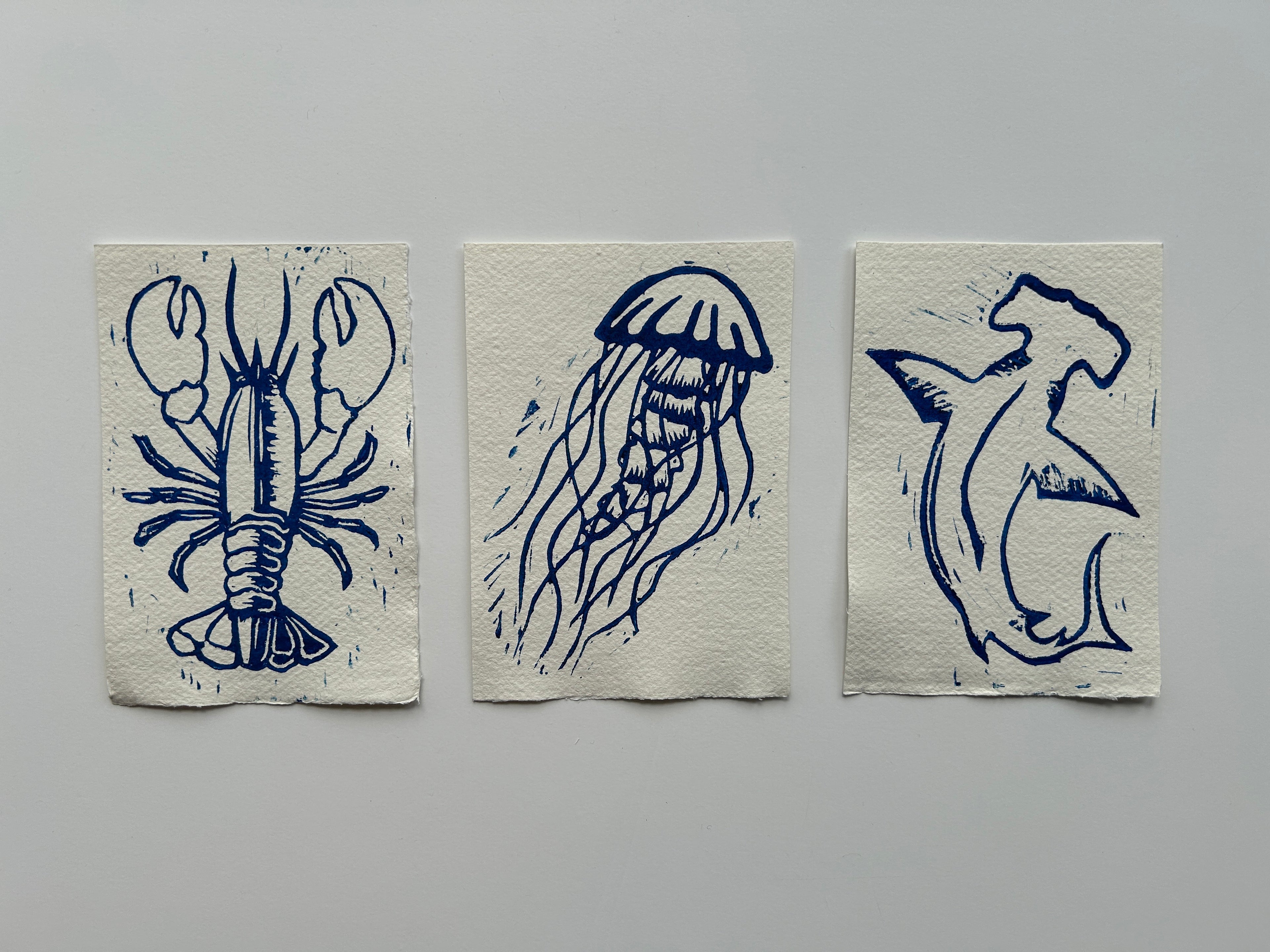 'Sea Creatures' Linocut Prints - 3 Pack