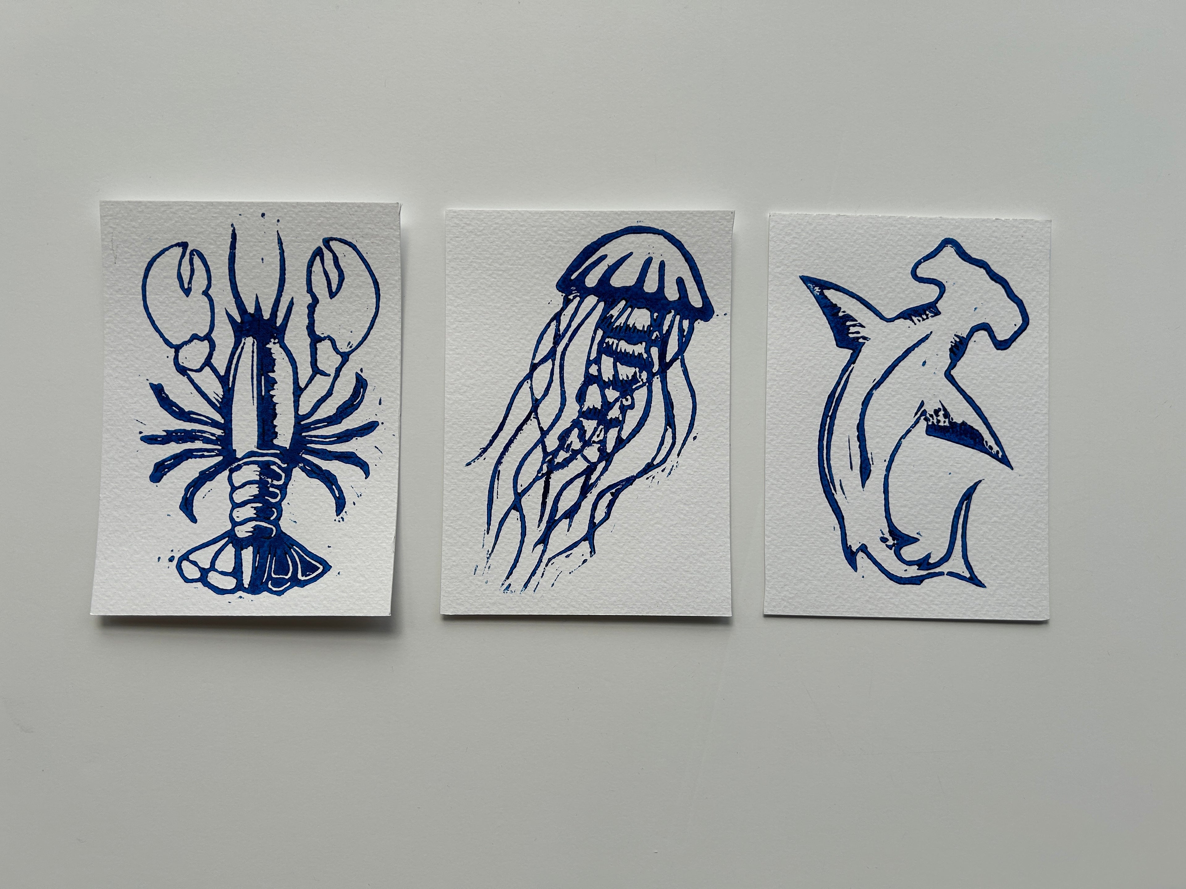 'Sea Creatures' Linocut Prints - 3 Pack