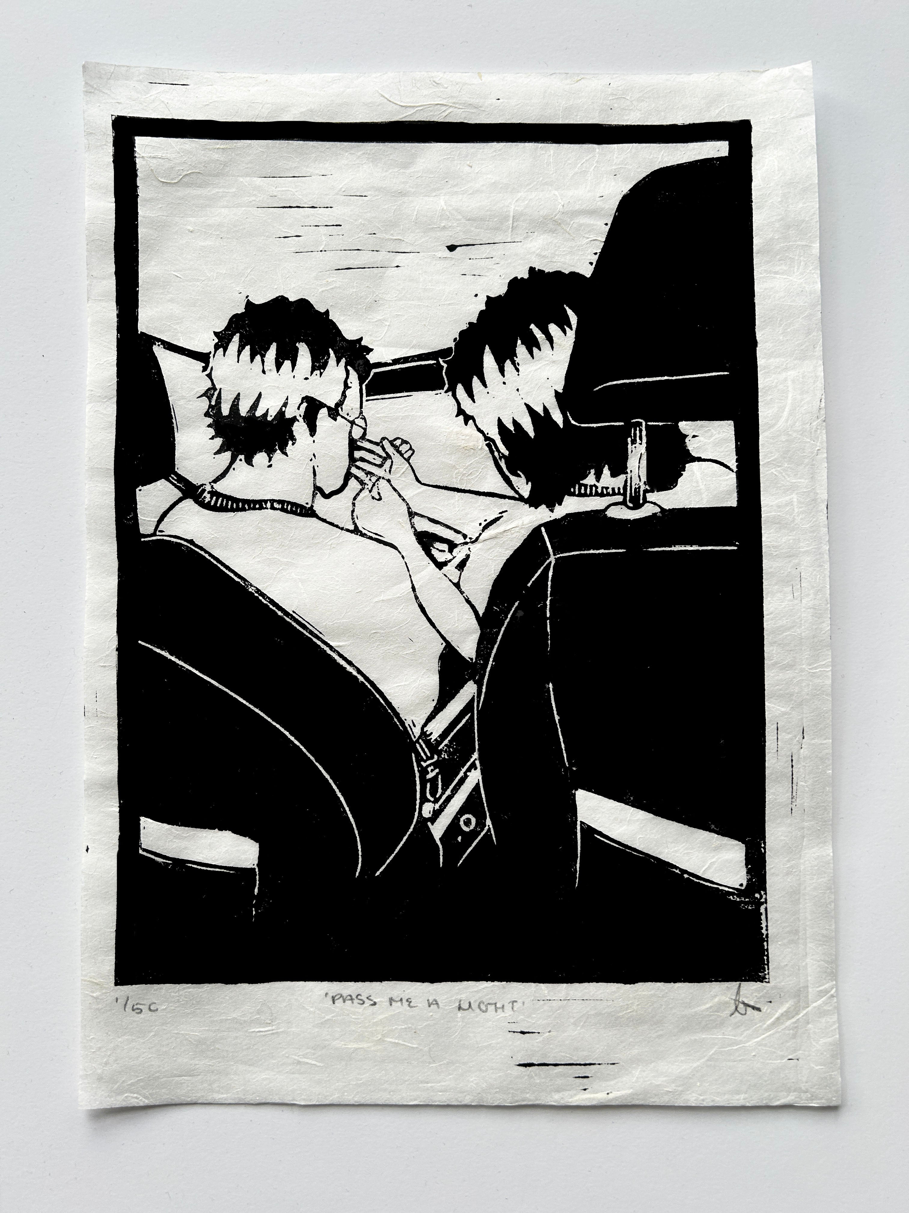 'Pass Me A Light' A4 Linocut Print
