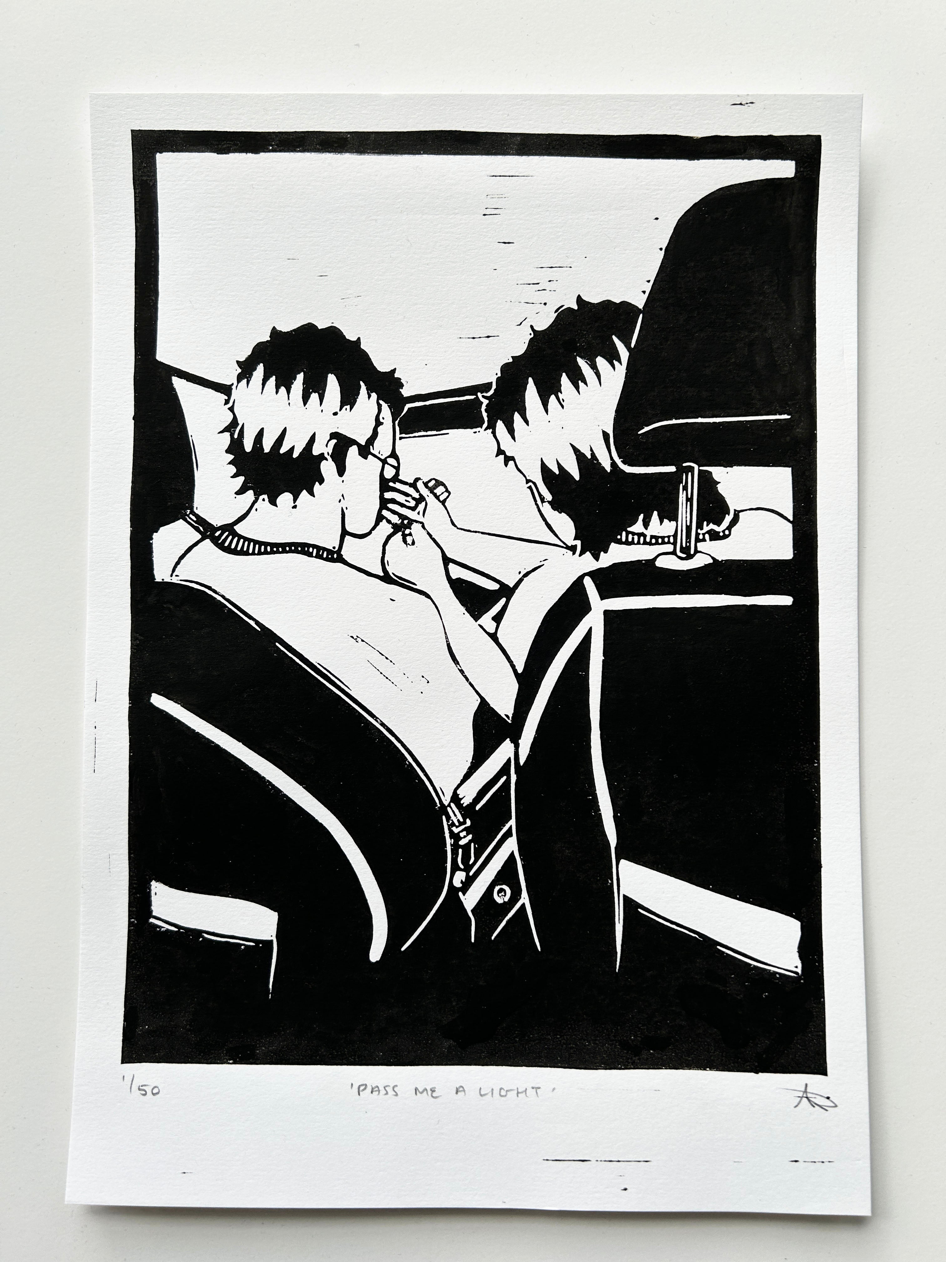 'Pass Me A Light' A4 Linocut Print