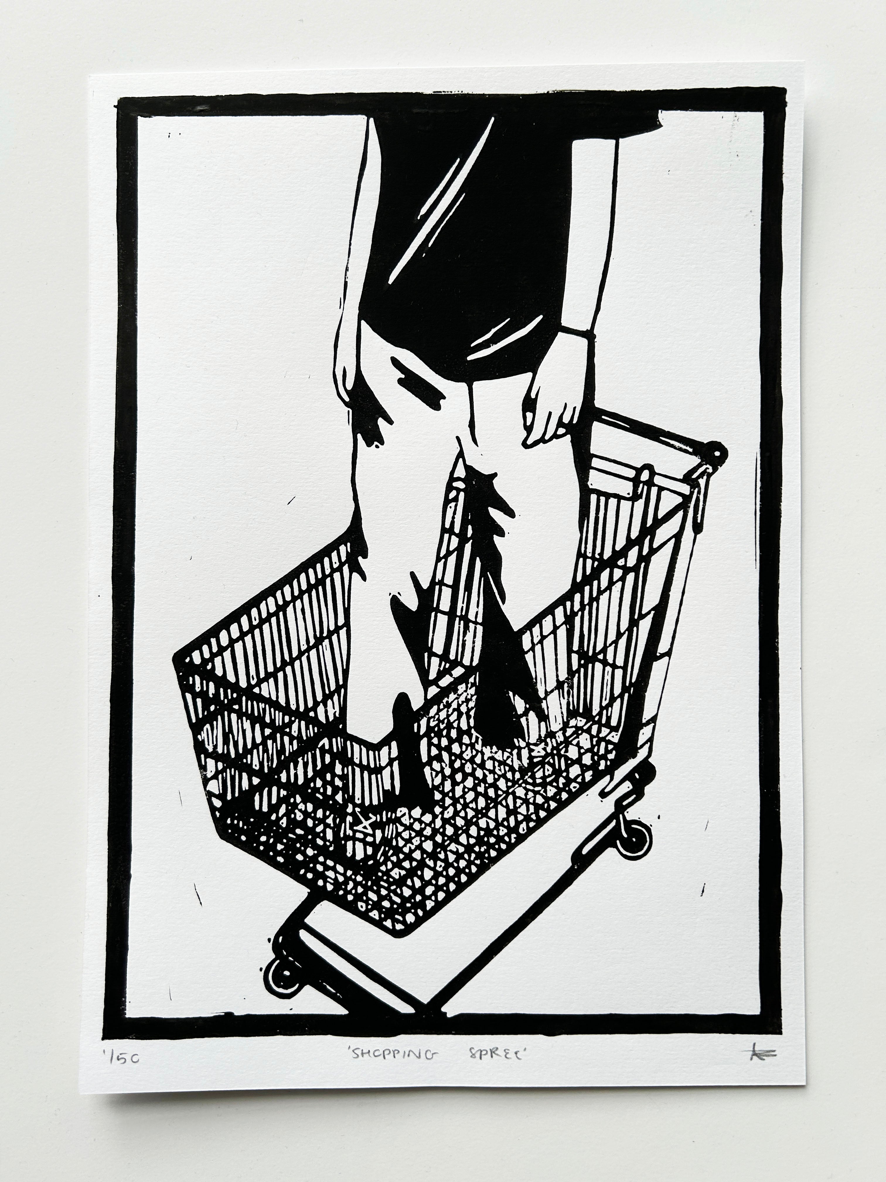 'Shopping Spree' A4 Linocut Print